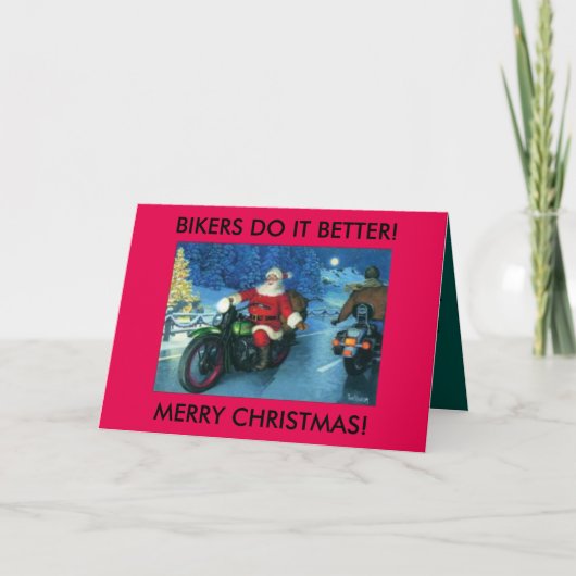 Fietsers doen het beter kerstkaart.Santa op Harley Feestdagen Kaart (Voorkant)