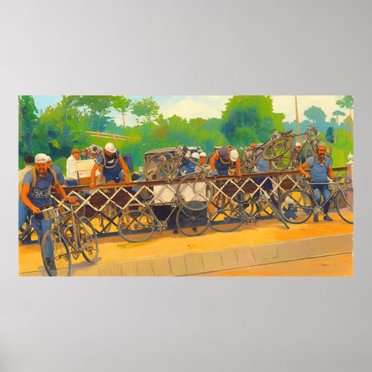 Fietsers kunnen niet wachten bij spoorwegovergang poster (Voorkant)