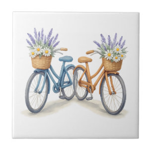  Fietsfietsen met Lavendel Daisy Baskets Tegeltje