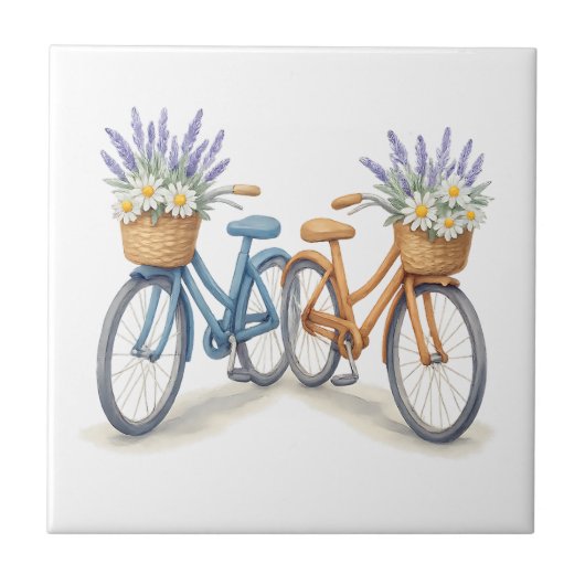  Fietsfietsen met Lavendel Daisy Baskets Tegeltje (Voorkant)