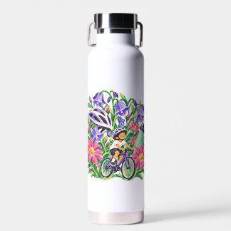 Fietsfietser met bloemen Paars Roze Cadeau Waterfles