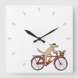Fietshond met eekhoornvriend - Leuke dier kunst Vierkante Klok