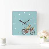 Fietshond met Squirrel Friend | Fun Animal Art Vierkante Klok (Huis)