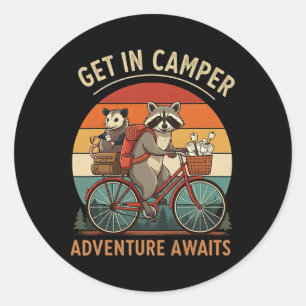 Fietskamp Wasbeer Opossum Gaat Camper Avontuur Ronde Sticker