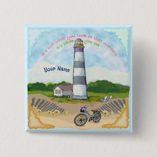 Fietskeuze Vuurtoren Vierkante Button 5,1 Cm (Voorkant)