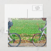 Fietskunst, 2 cycli en groene achtergrond briefkaart (Voorkant / Achterkant)