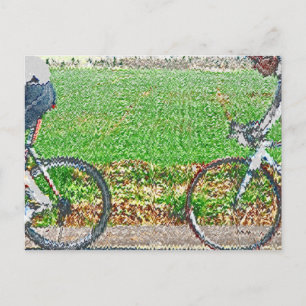 Fietskunst, 2 cycli en groene achtergrond briefkaart