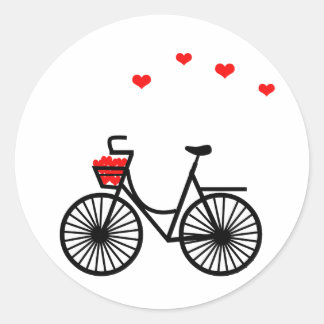 Fietsmand vol harten ronde Stickers
