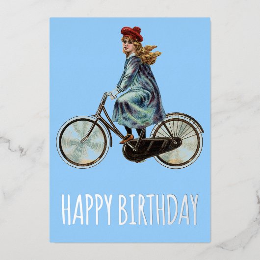  fietsmeisje - Birthday Folie Feestdagenkaart (Voorkant)