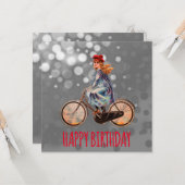  fietsmeisje - Birthday Kaart (Voorkant / Achterkant in situ)