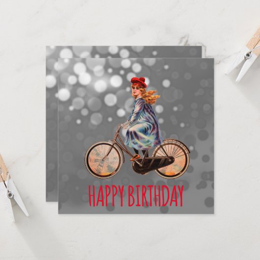 fietsmeisje - Birthday Kaart (Voorkant / Achterkant in situ)