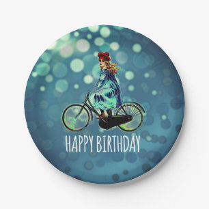 fietsmeisje - Birthday Papieren Bordje