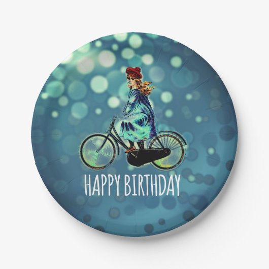  fietsmeisje - Birthday Papieren Bordje (Voorkant)