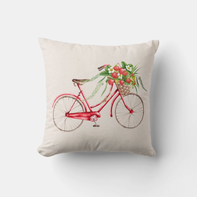 Fietsonderdelen en Aardbeien Worp Kussen (Voorkant)