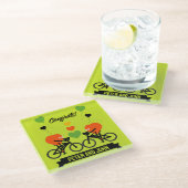 Fietspaar Romantische bruiloft en Valentijn Glazen Onderzetter (Schuin)