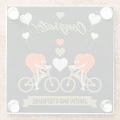 Fietspaar Romantische bruiloft en Valentijn Glazen Onderzetter (Achterkant)