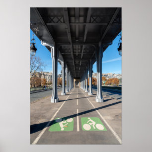 Fietspad op de pont Bir-Hakeim - Parijs, Frankrijk Poster