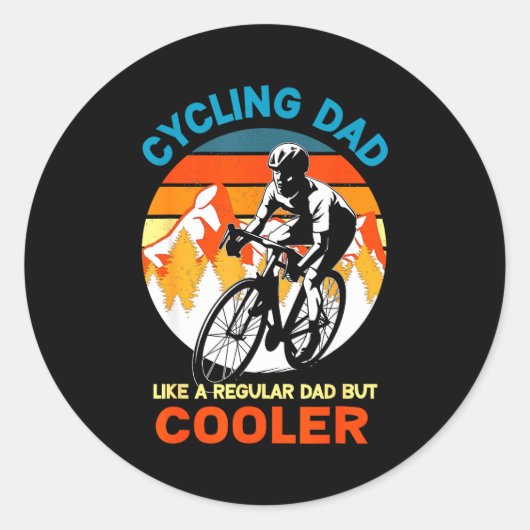 Fietspapa als een gewone maar coolere fiets ronde sticker (Voorkant)