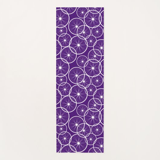 Fietspatroon Fietswielen op Paarse Yogamat (Voorkant)