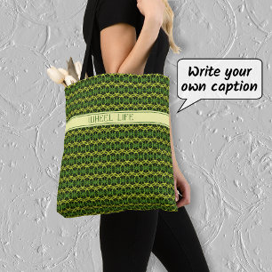 Fietspatspatroon aangepaste tekst zwart tote bag