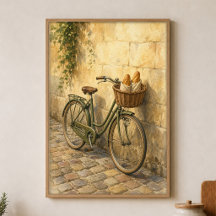Fietsposter met broodmand aquarelposter