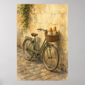 Fietsposter met broodmand aquarelposter poster (Voorkant)
