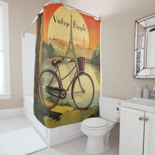 Fietsreis Poster, Parijs aanpasbaar Douchegordijn (In situ)