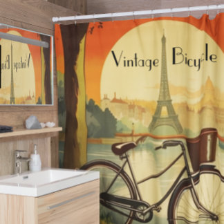 Fietsreis Poster, Parijs aanpasbaar Douchegordijn