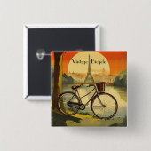 Fietsreis Poster, Parijs aanpasbaar Vierkante Button 5,1 Cm (Voorkant /achterkant)