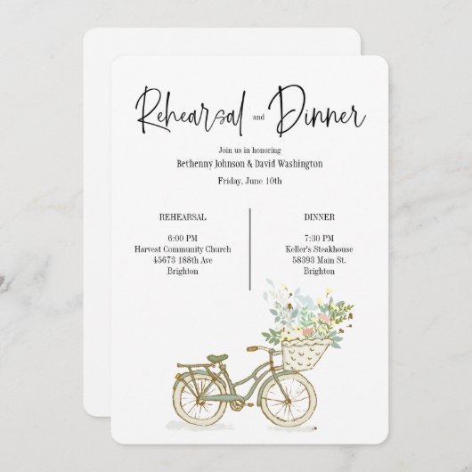  fietsrepetitie en dineruitnodiging kaart (Voorkant / Achterkant)