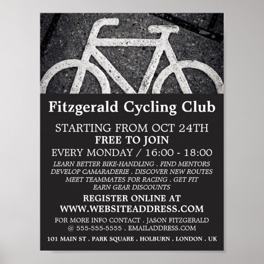 Fietssymbool, Fietsclub Adverteren Poster (Voorkant)