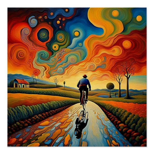 Fietstocht bij zonsondergang 1 perfect poster (Voorkant)