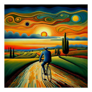 Fietstocht bij zonsondergang 3 perfect poster