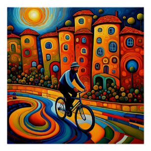 Fietstocht bij zonsondergang 5 perfect poster