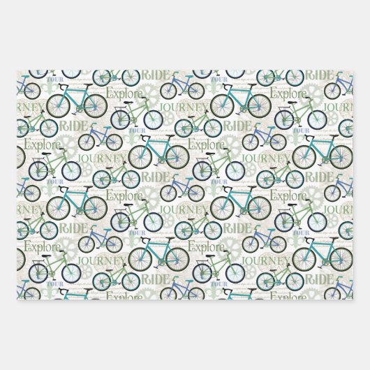 Fietstocht Blauw en Wit Inpakpapier Vel (Voorkant 3)