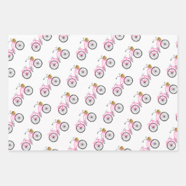 Fietsvakantie Leuk Roze Wit Blauw Preppy Inpakpapier Vel