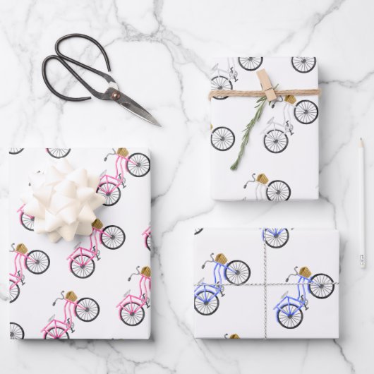 Fietsvakantie Leuk Roze Wit Blauw Preppy Inpakpapier Vel (Voorkant)
