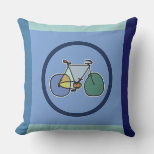 fietsvormig grafisch en geometrisch blauw buitenkussen