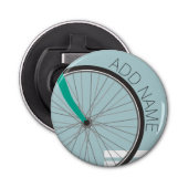 Fietswiel met aangepaste naam hipster button flesopener (Voorkant)