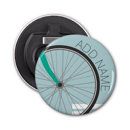 Fietswiel met aangepaste naam hipster button flesopener (Voorkant)