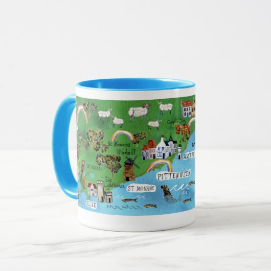 Fife Coastal Path Scotland Map Waterverf Art Mok (Voorkant links)