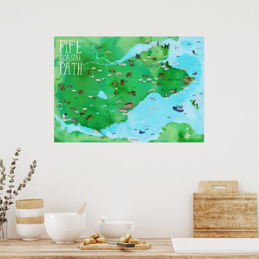 Fife kustpad geïllustreerd kaartkunst Kunst Poster (Keuken)
