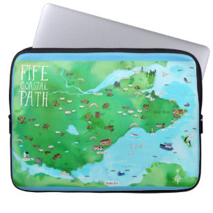 Fife kustweg Schotland geïllustreerde kaart Laptop Sleeve