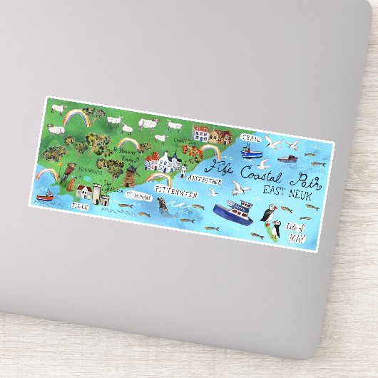 Fife kustweg Schotland geïllustreerde kaart Sticker (Detail)