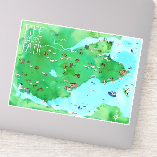 Fife kustweg Schotland Waterverf kaart Art Sticker (Detail)