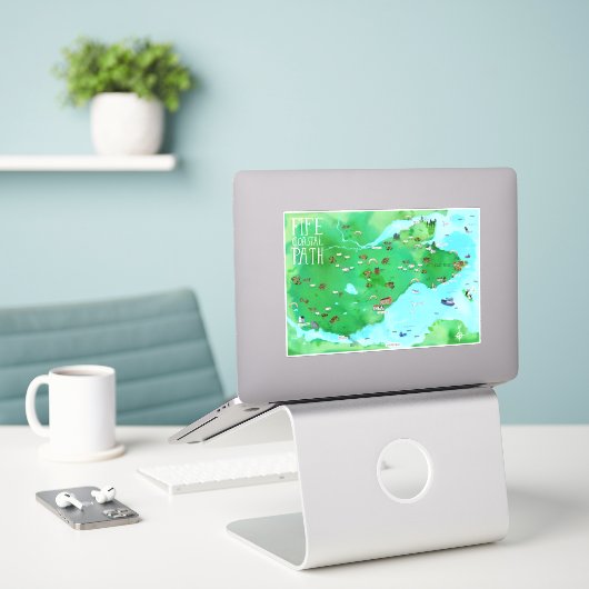 Fife kustweg Schotland Waterverf kaart Art Sticker (Laptop op bureau)