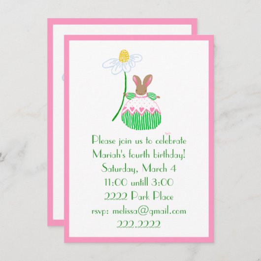 Fifi Bunny-uitnodiging Kaart (Voorkant / Achterkant)