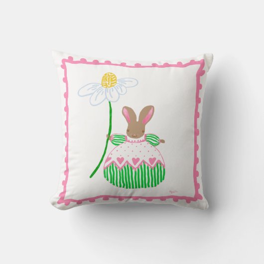 " fifi " daisy bunny in roze en groene kussen (Voorkant)