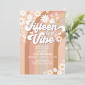 Fifteen is een vibe 15e Daisy Rainbow 70s verjaard Kaart (Staand voorkant)