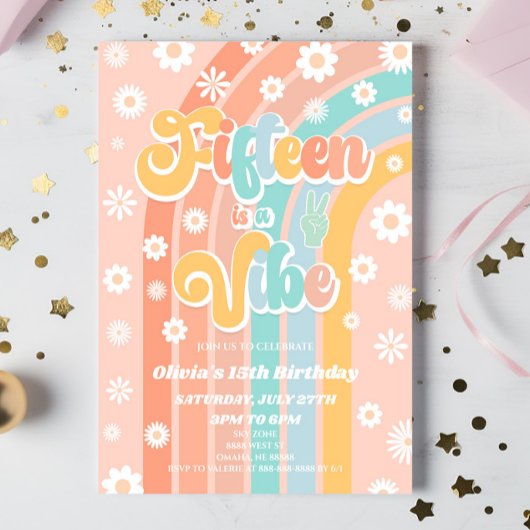 Fifteen is een vibe daisy 15e verjaardagsfeestje kaart